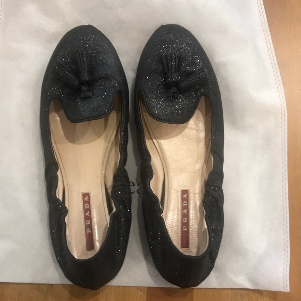 Prada loafers in black sparkle with tassel 37.5